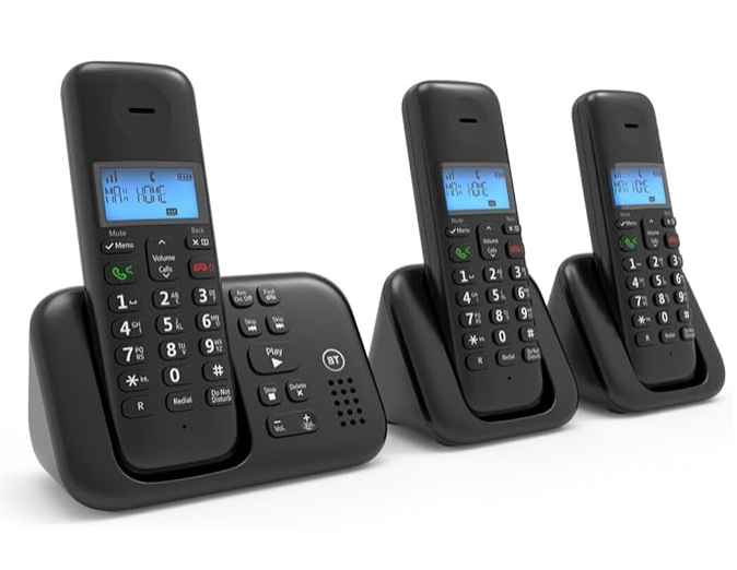 BT 3960 Cordless Landline House Phone, Home Phone, Nuisance Call Blocker, Do Not Disturb button, Answer Machine, Trio Handset Pack